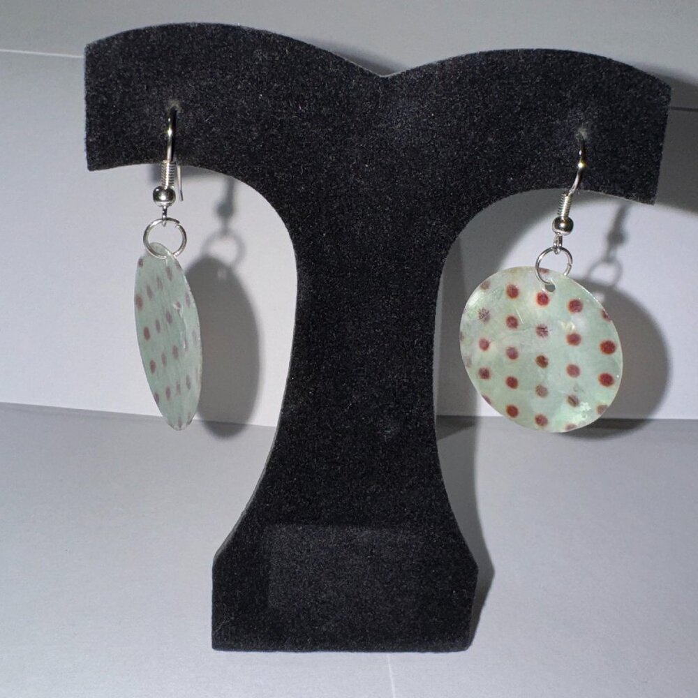 Round Blue and Brown Capiz Shell Dangle Earrings